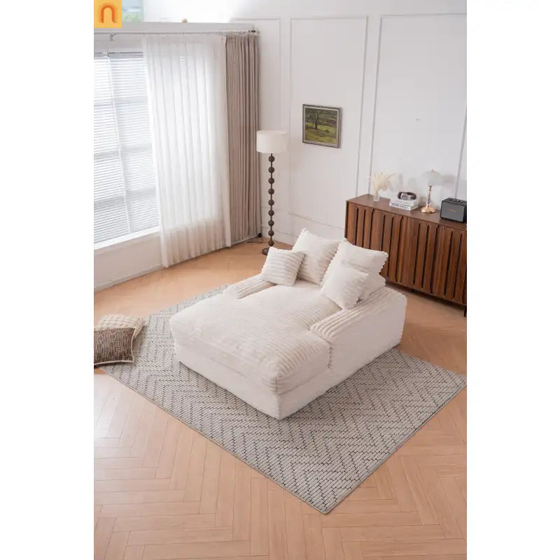 Sofa Chaise Corduroy Beige Queen Sleeper 500 lb No Assembly