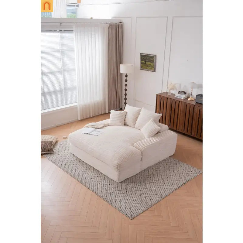 Sofa Chaise Corduroy Beige Queen Sleeper 500 lb No Assembly