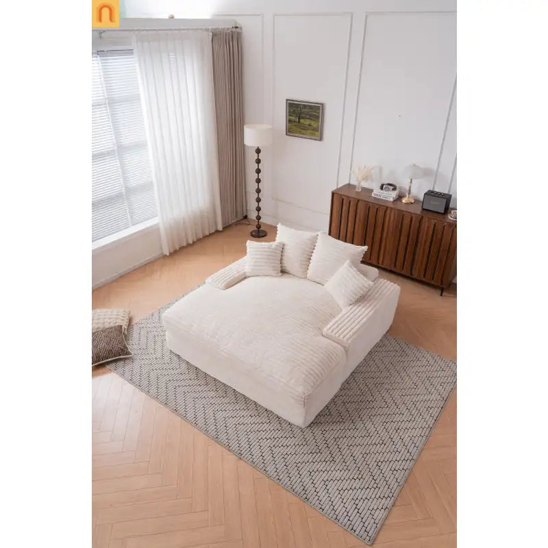 Sofa Chaise Corduroy Beige Queen Sleeper 500 lb No Assembly