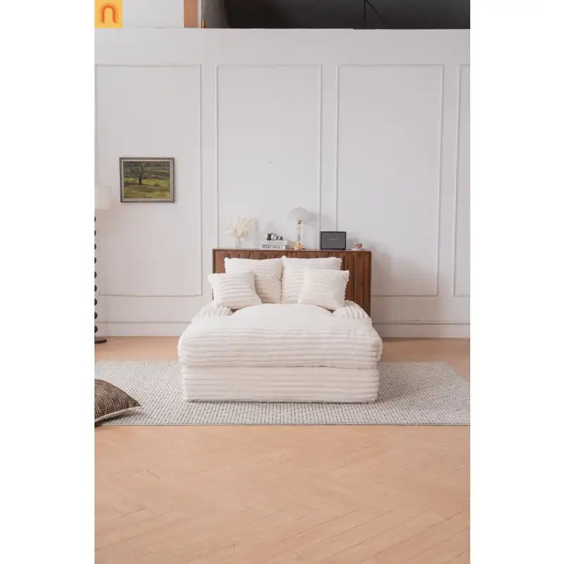 Sofa Chaise Corduroy Beige Queen Sleeper 500 lb No Assembly
