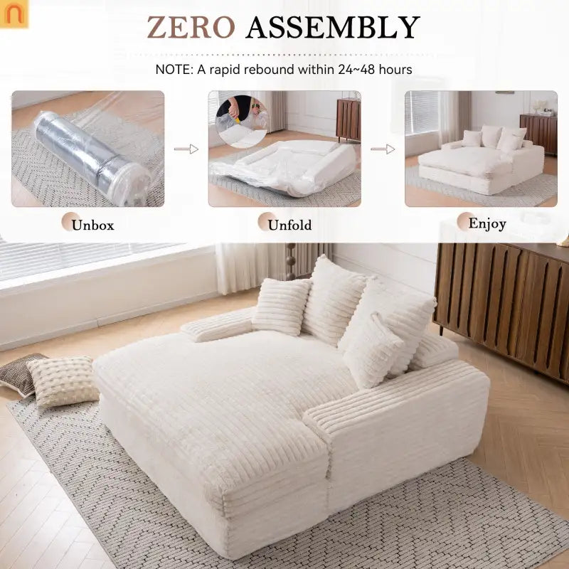 Sofa Chaise Corduroy Beige Queen Sleeper 500 lb No Assembly