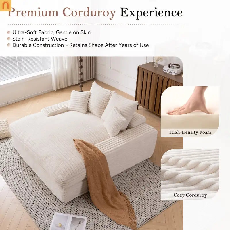 Sofa Chaise Corduroy Beige Queen Sleeper 500 lb No Assembly