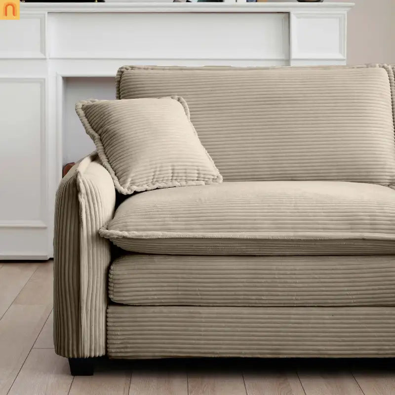 Sofa Set Deep Seat Corduroy Tan 7-Seat 3-Piece Retro Style