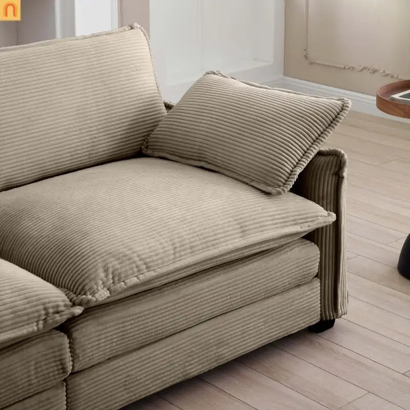 Sofa Set Deep Seat Corduroy Tan 7-Seat 3-Piece Retro Style