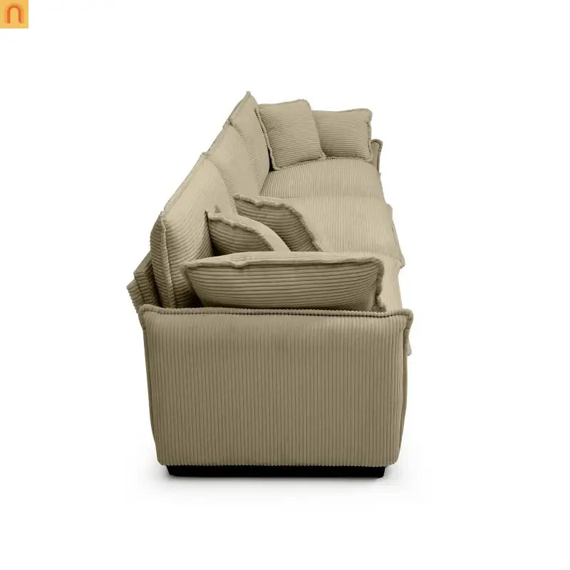 Sofa Set Deep Seat Corduroy Tan 7-Seat 3-Piece Retro Style