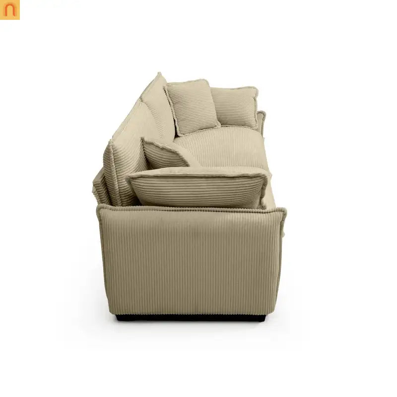 Sofa Set Deep Seat Corduroy Tan 7-Seat 3-Piece Retro Style