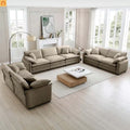 Sofa Set Deep Seat Corduroy Tan 7-Seat 3-Piece Retro Style