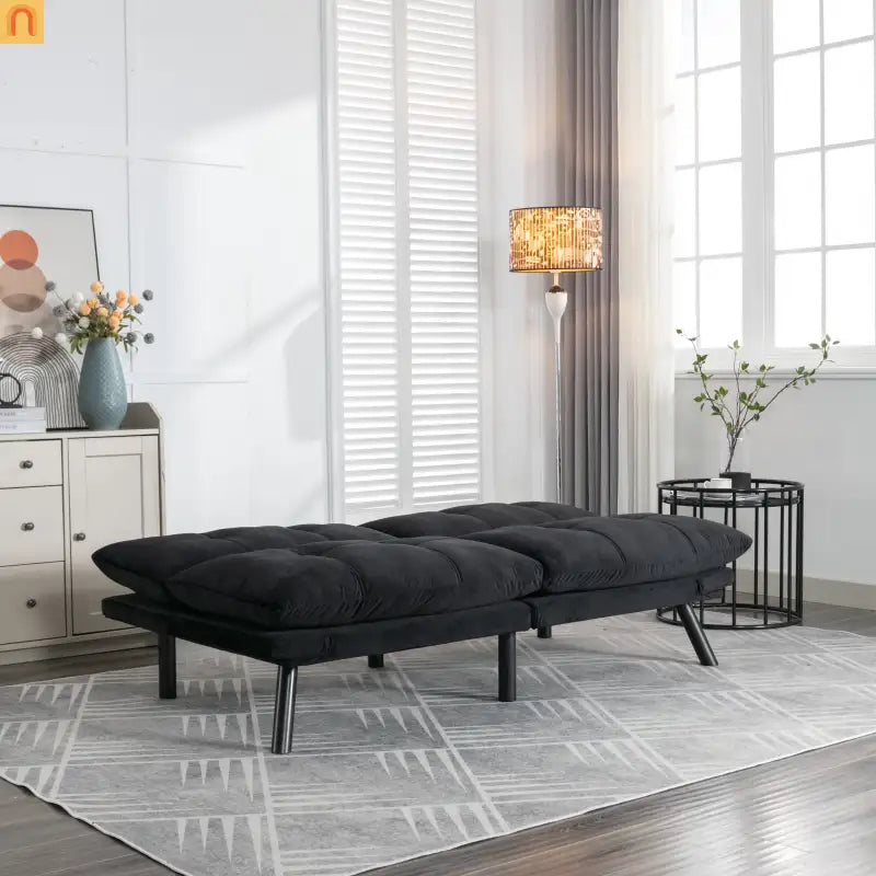 Sofa Bed Foldout Fabric Black Twin Adjustable Arms 800 lb