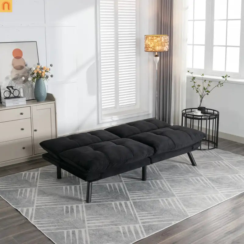 Sofa Bed Foldout Fabric Black Twin Adjustable Arms 800 lb