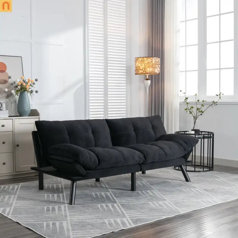 Sofa Bed Foldout Fabric Black Twin Adjustable Arms 800 lb
