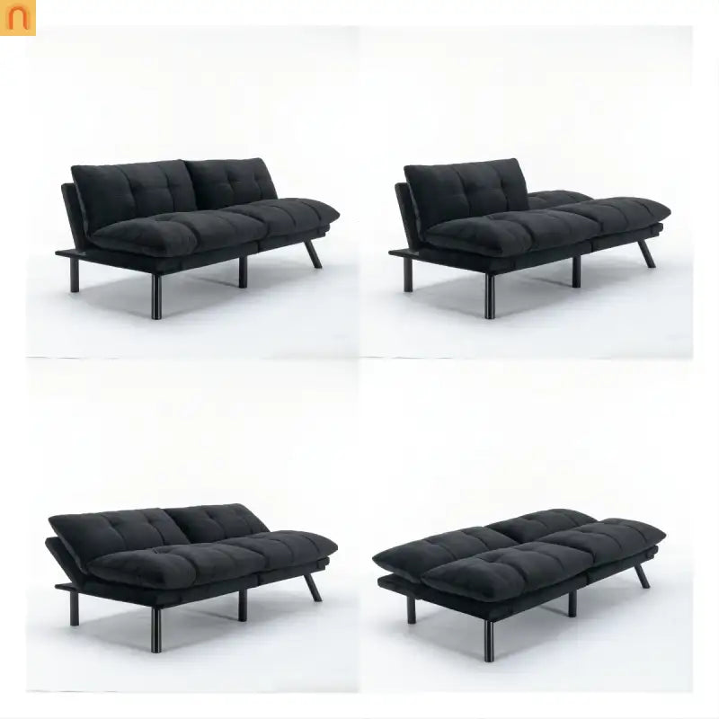 Sofa Bed Foldout Fabric Black Twin Adjustable Arms 800 lb
