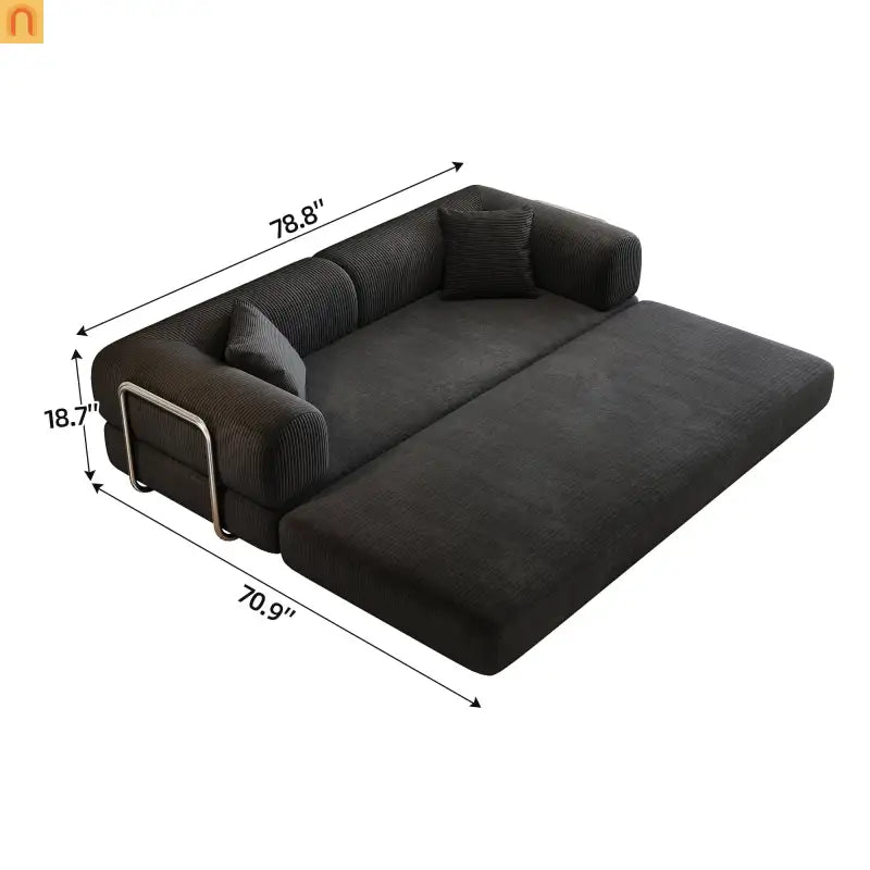 Sofa Convertible Corduroy Black Modular 78in No Assembly