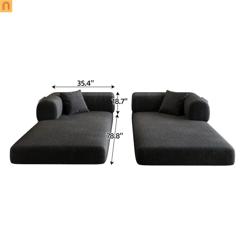 Sofa Convertible Corduroy Black Modular 78in No Assembly