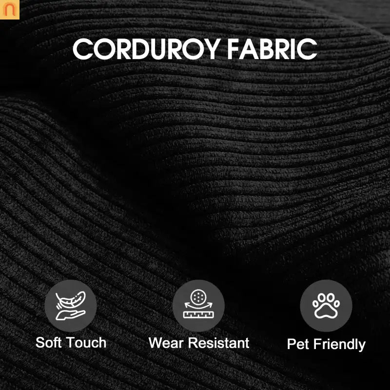 Sofa Convertible Corduroy Black Modular 78in No Assembly