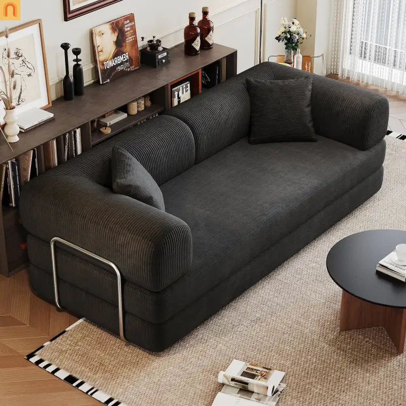 Sofa Convertible Corduroy Black Modular 78in No Assembly