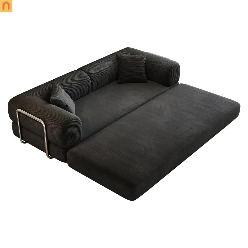 Sofa Convertible Corduroy Black Modular 78in No Assembly