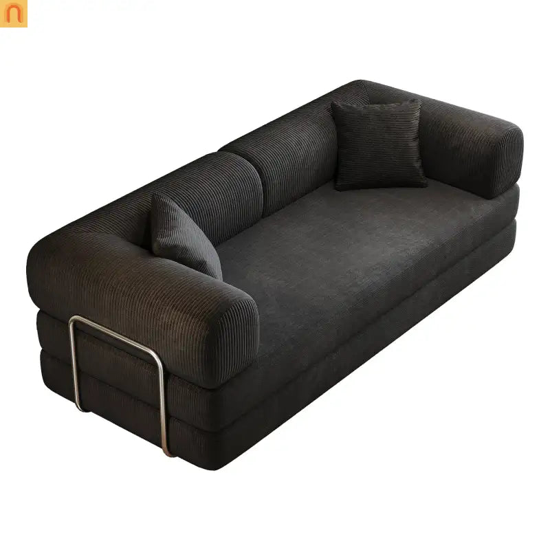 Sofa Convertible Corduroy Black Modular 78in No Assembly