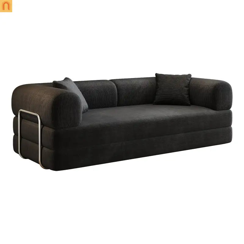 Sofa Convertible Corduroy Black Modular 78in No Assembly