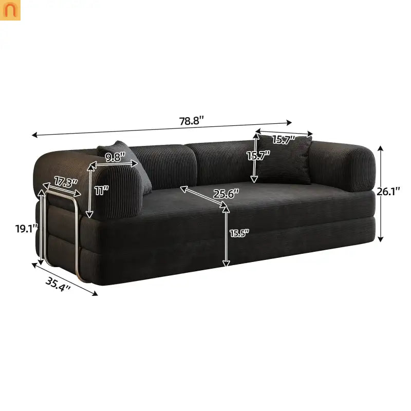 Sofa Convertible Corduroy Black Modular 78in No Assembly