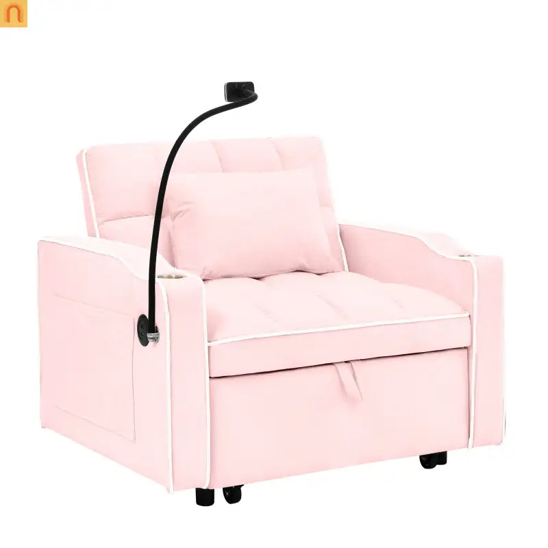 Sofa Bed Chair Convertible Velvet Pink Pull-Out Twin USB