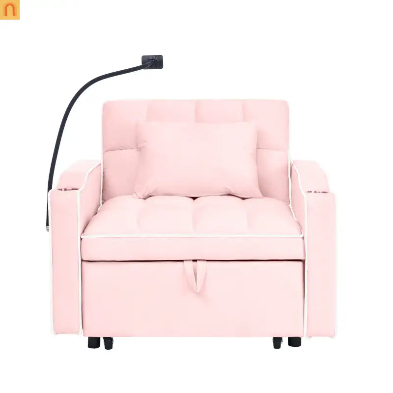 Sofa Bed Chair Convertible Velvet Pink Pull-Out Twin USB
