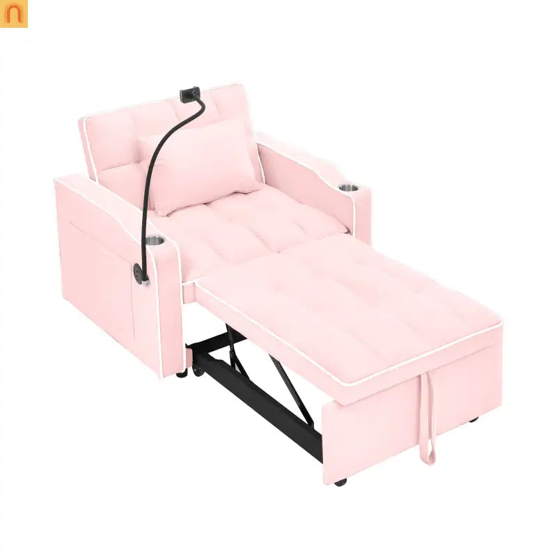 Sofa Bed Chair Convertible Velvet Pink Pull-Out Twin USB