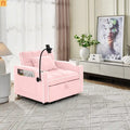 Sofa Bed Chair Convertible Velvet Pink Pull-Out Twin USB