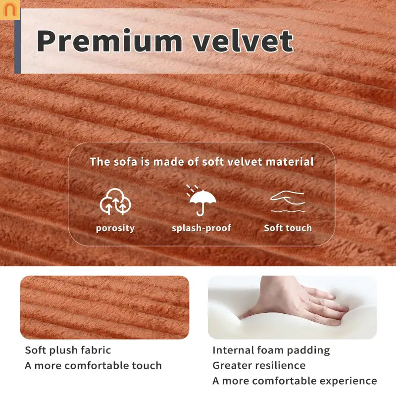 Sofa Convertible Corduroy Rust Red 78in 1200 lb Side Pockets
