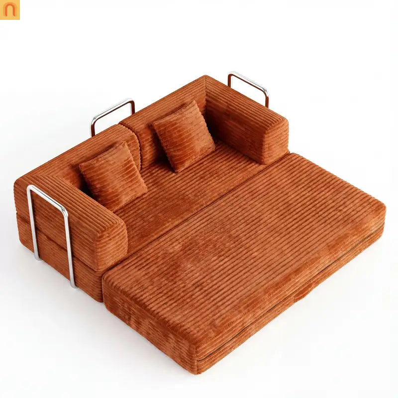 Sofa Convertible Corduroy Rust Red 78in 1200 lb Side Pockets