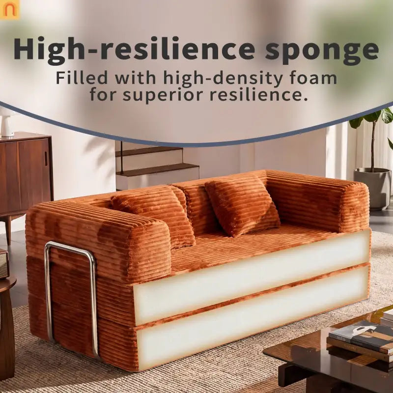 Sofa Convertible Corduroy Rust Red 78in 1200 lb Side Pockets