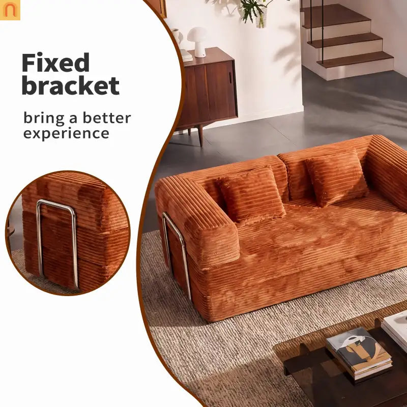 Sofa Convertible Corduroy Rust Red 78in 1200 lb Side Pockets