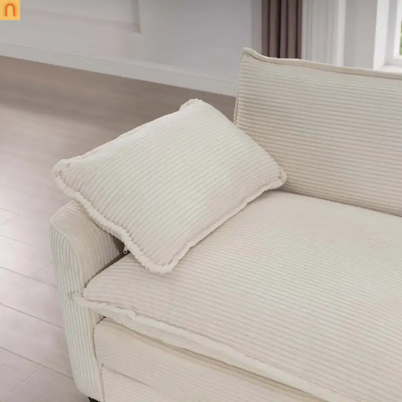 Sofa Set Corduroy Beige Deep Seat 2-Piece Retro Modern