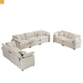 Sofa Set Corduroy Beige Deep Seat 2-Piece Retro Modern