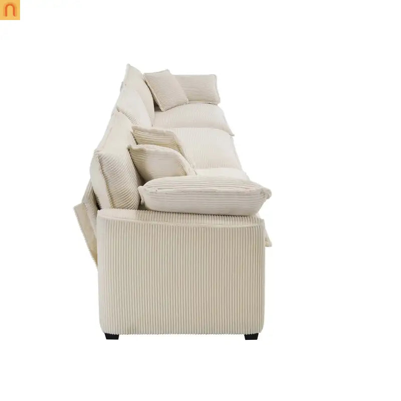 Sofa Set Corduroy Beige Deep Seat 2-Piece Retro Modern