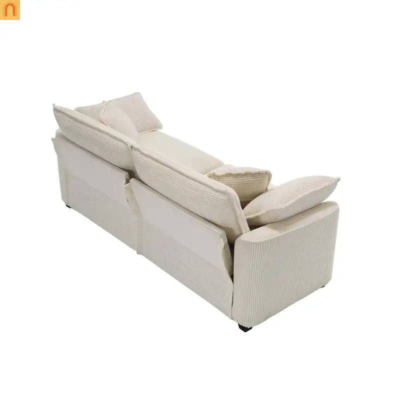 Sofa Set Corduroy Beige Deep Seat 2-Piece Retro Modern