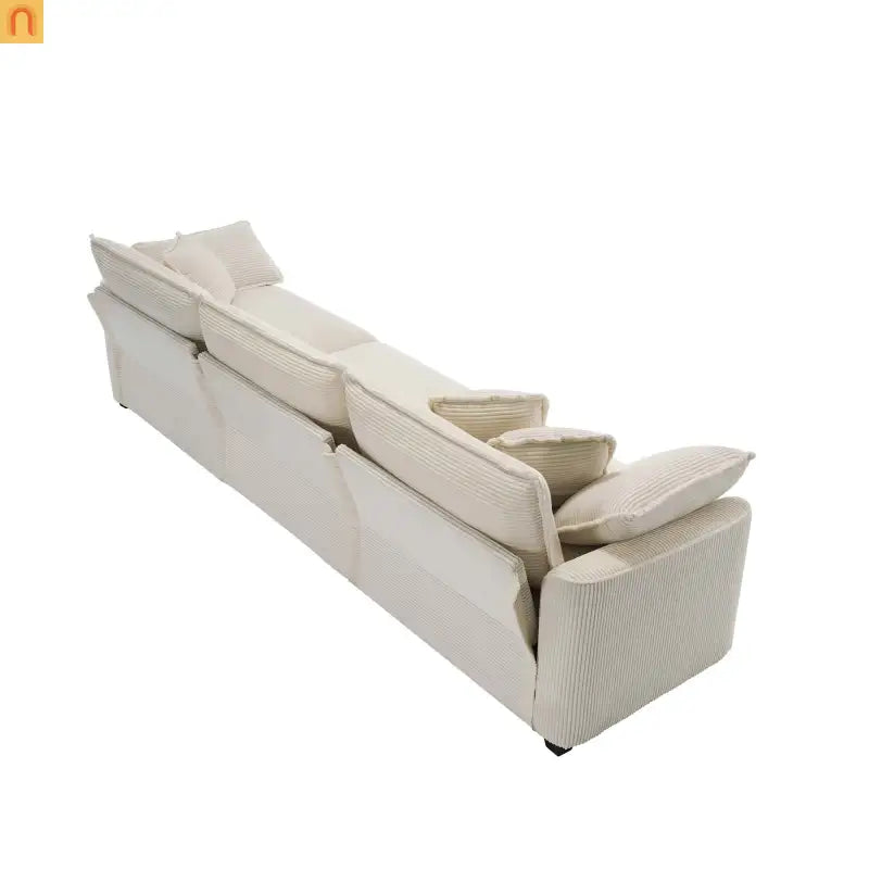 Sofa Set Corduroy Beige Deep Seat 2-Piece Retro Modern