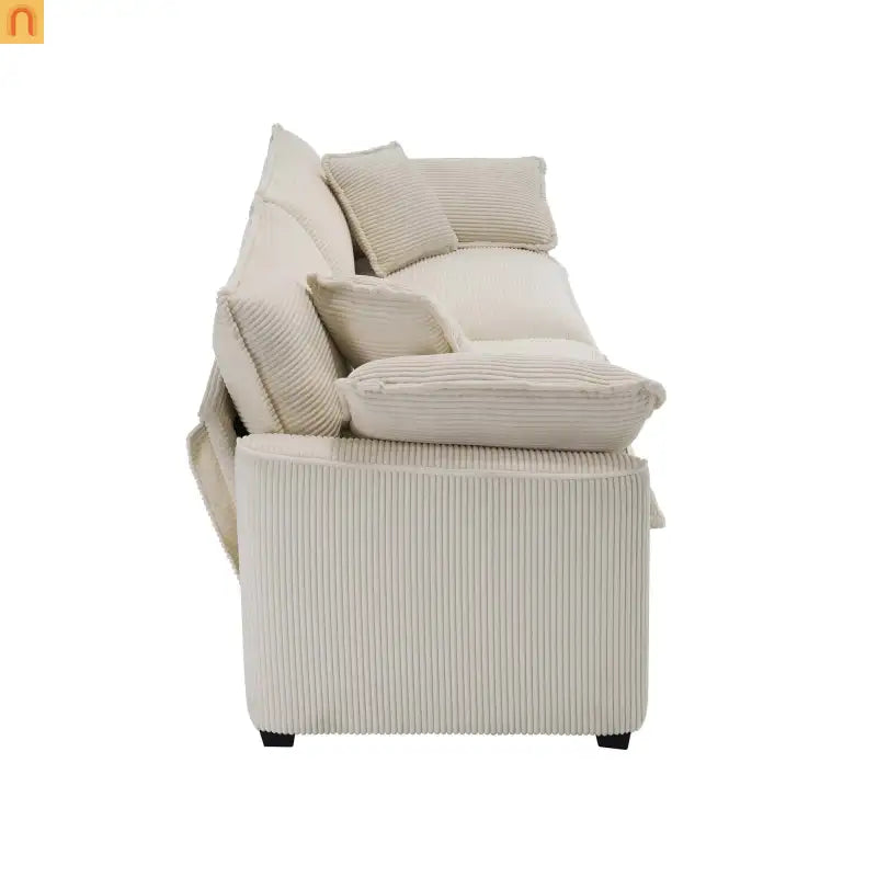 Sofa Set Corduroy Beige Deep Seat 2-Piece Retro Modern
