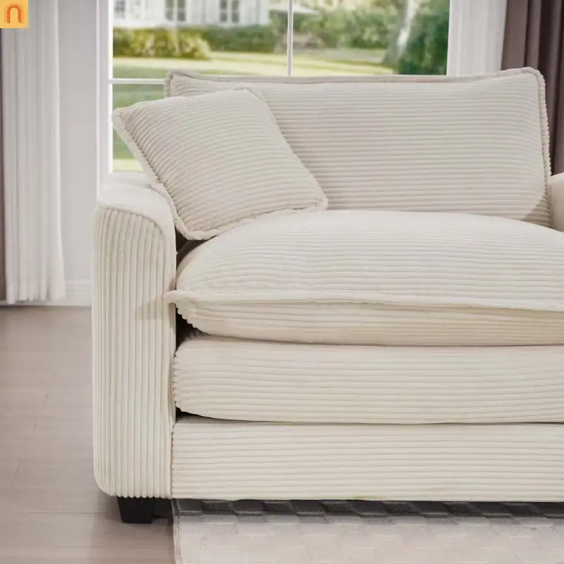 Sofa Set Corduroy Beige Deep Seat 2-Piece Retro Modern
