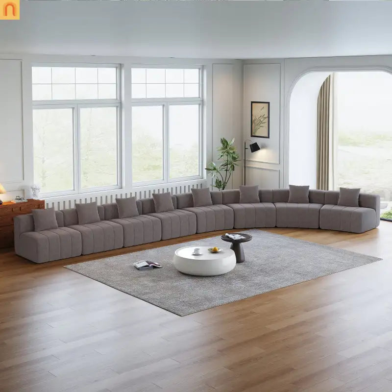 Sofa Curved Modular Chenille Gray 8-Seat No Assembly