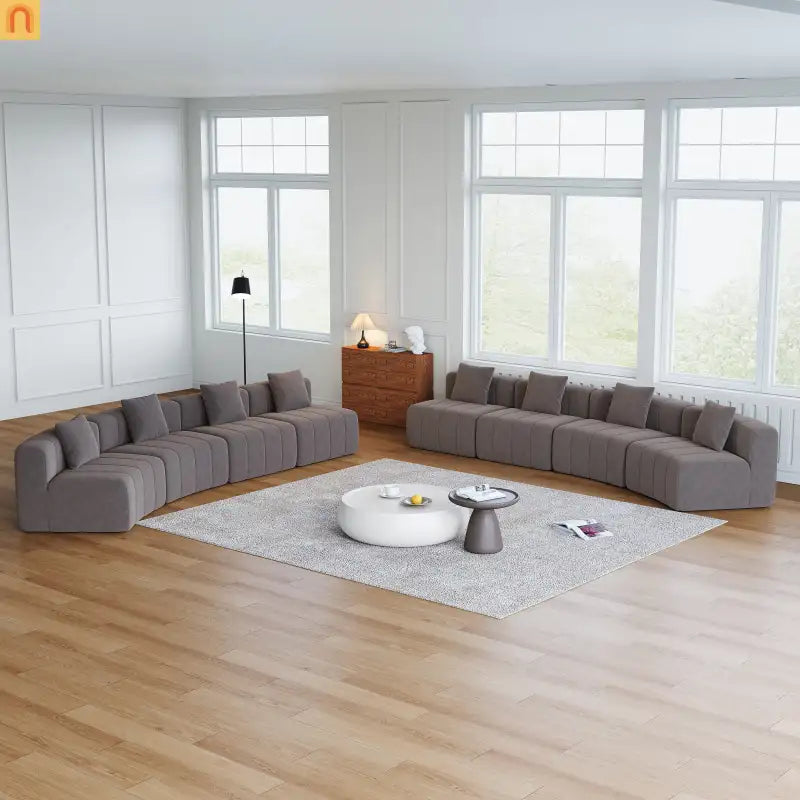 Sofa Curved Modular Chenille Gray 8-Seat No Assembly