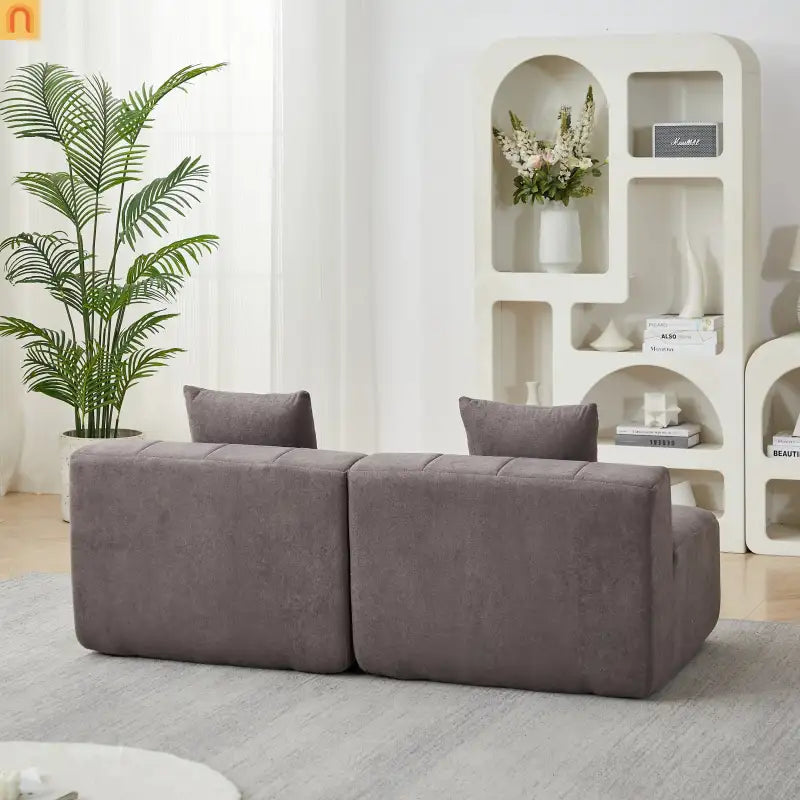 Sofa Curved Modular Chenille Gray 8-Seat No Assembly