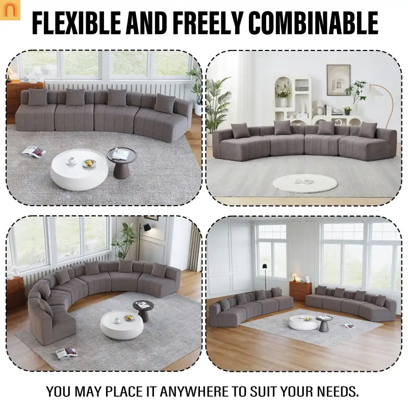 Sofa Curved Modular Chenille Gray 8-Seat No Assembly