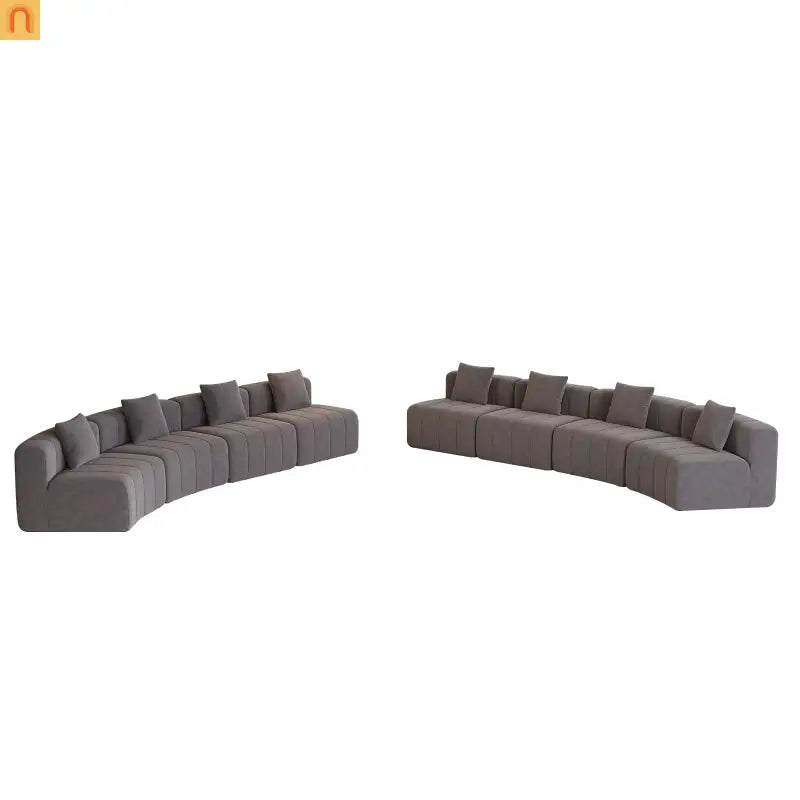 Sofa Curved Modular Chenille Gray 8-Seat No Assembly