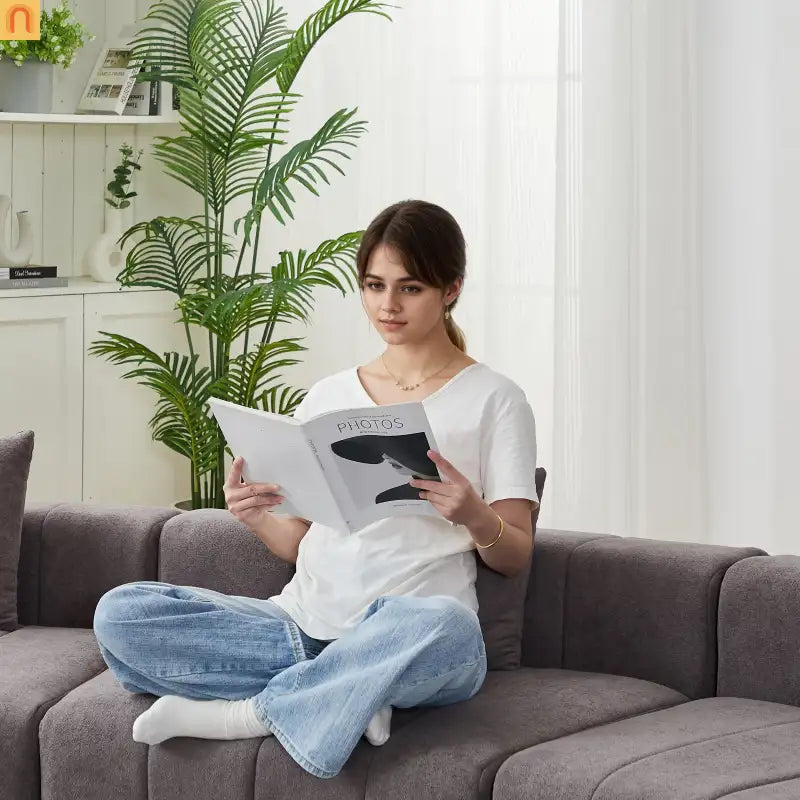 Sofa Curved Modular Chenille Gray 8-Seat No Assembly