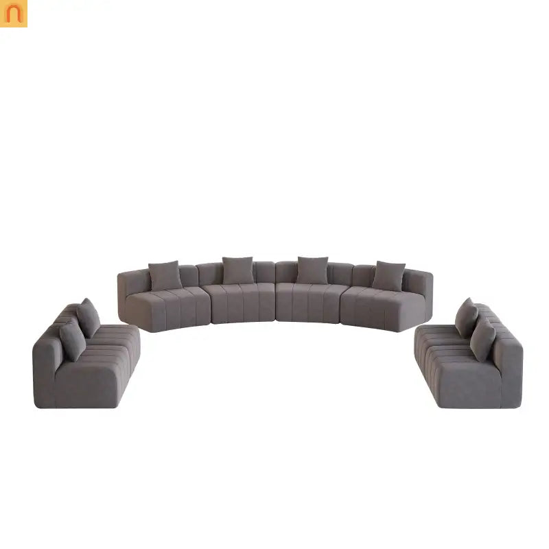 Sofa Curved Modular Chenille Gray 8-Seat No Assembly