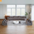 Sofa Curved Modular Chenille Gray 8-Seat No Assembly
