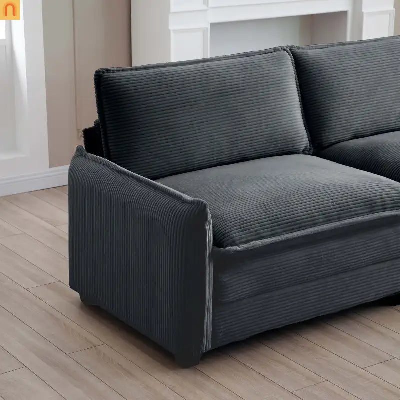Sofa Set Deep Seat Corduroy Gray 7-Seat 3-Piece Retro Style