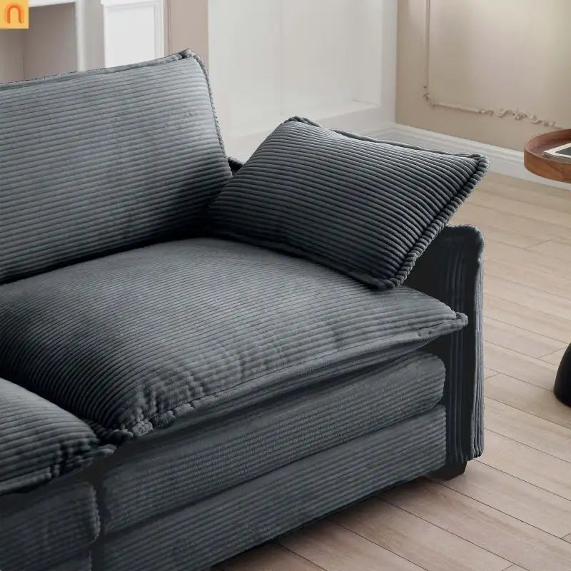 Sofa Set Deep Seat Corduroy Gray 7-Seat 3-Piece Retro Style