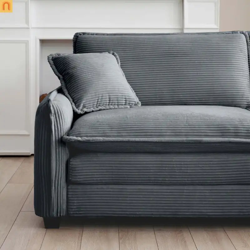 Sofa Set Deep Seat Corduroy Gray 7-Seat 3-Piece Retro Style