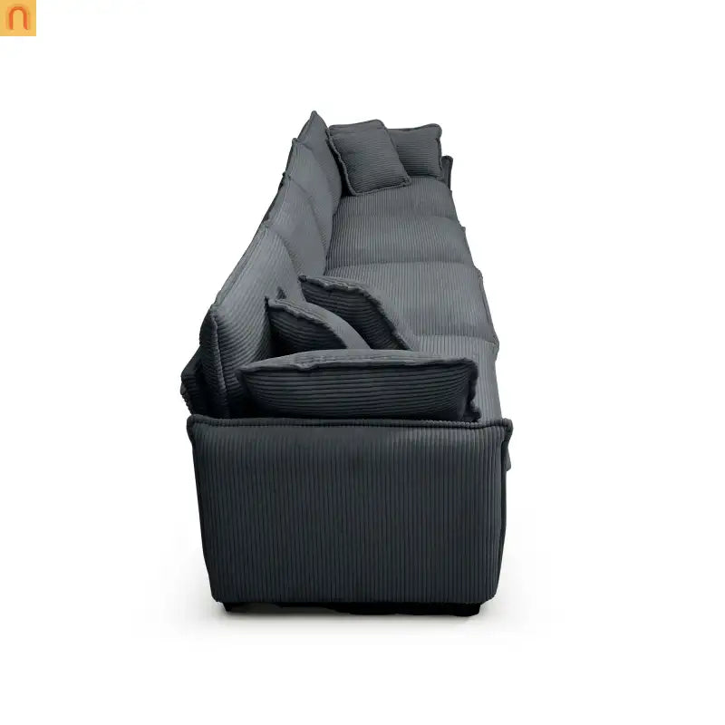 Sofa Set Deep Seat Corduroy Gray 7-Seat 3-Piece Retro Style